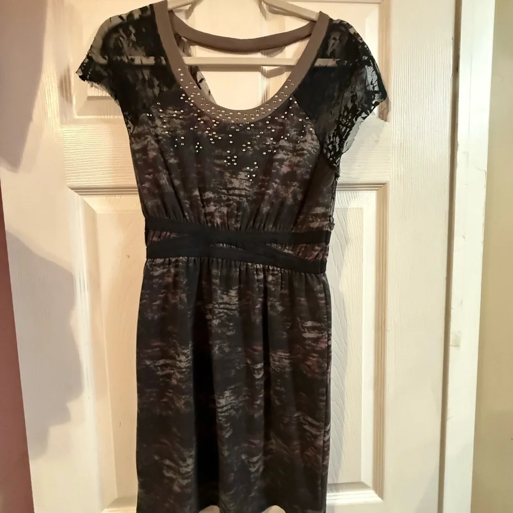 Free People Elegant Black and Gray Lace Mini Dress